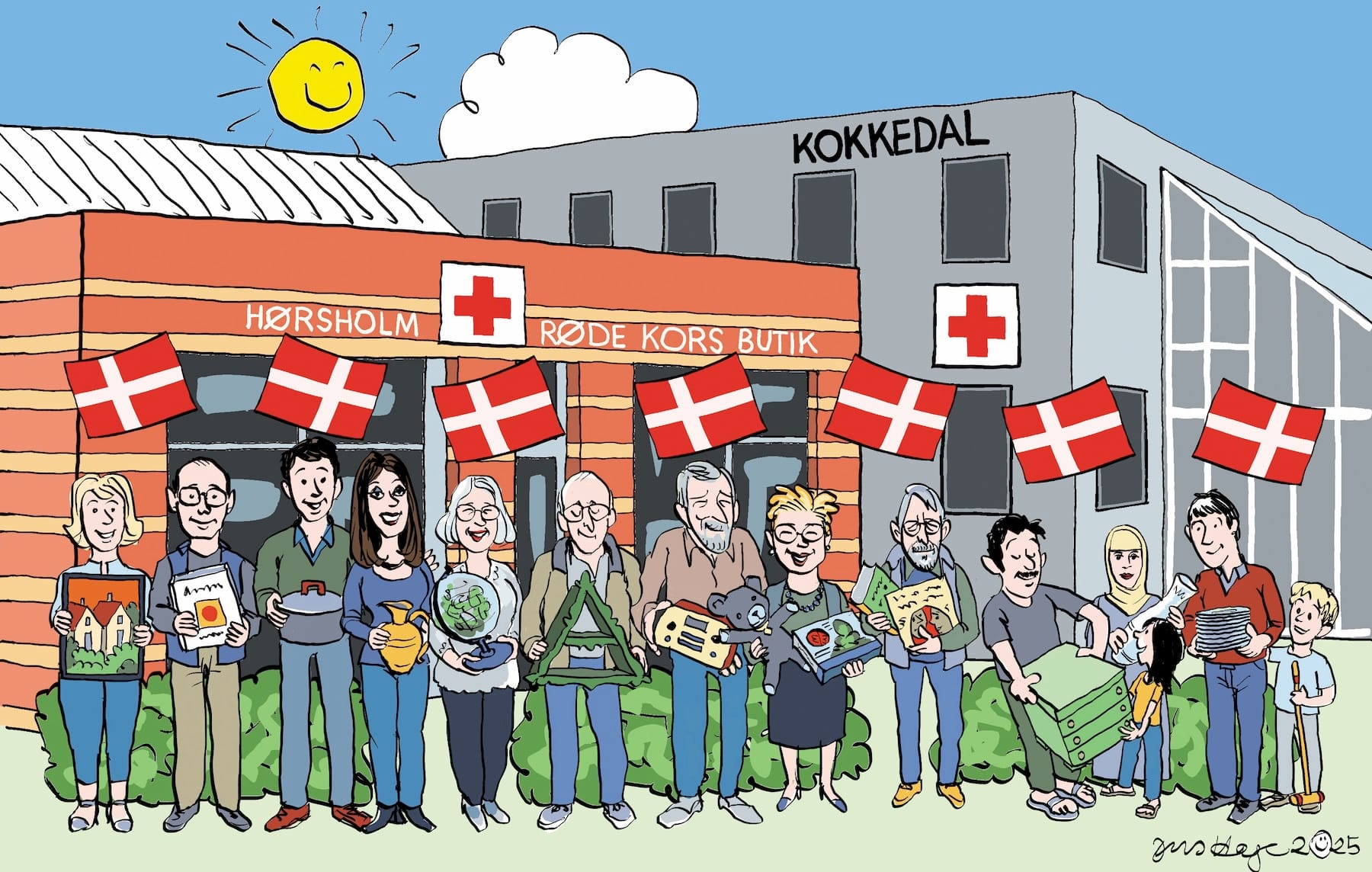 Sept. 2025 Jens Hage - rodekors-butik-flag Tegneren Jens Hage lægger op til fødselsdag med sin karakteristiske streg